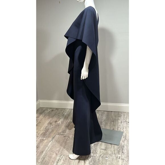 Badgley Mischka Navy Blue Asymmetric Ruffle Gown Size 2 - Picture 7 of 10